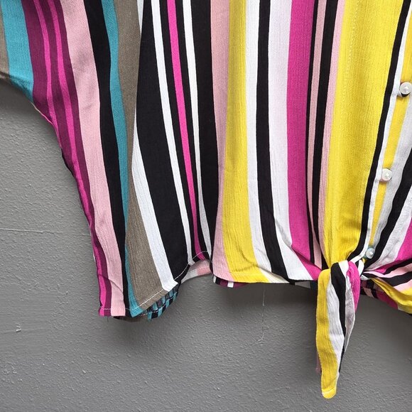 Express Shirt Womens Medium Multicolor Stripe Button Front Tie Front Dolman - Picture 5 of 6